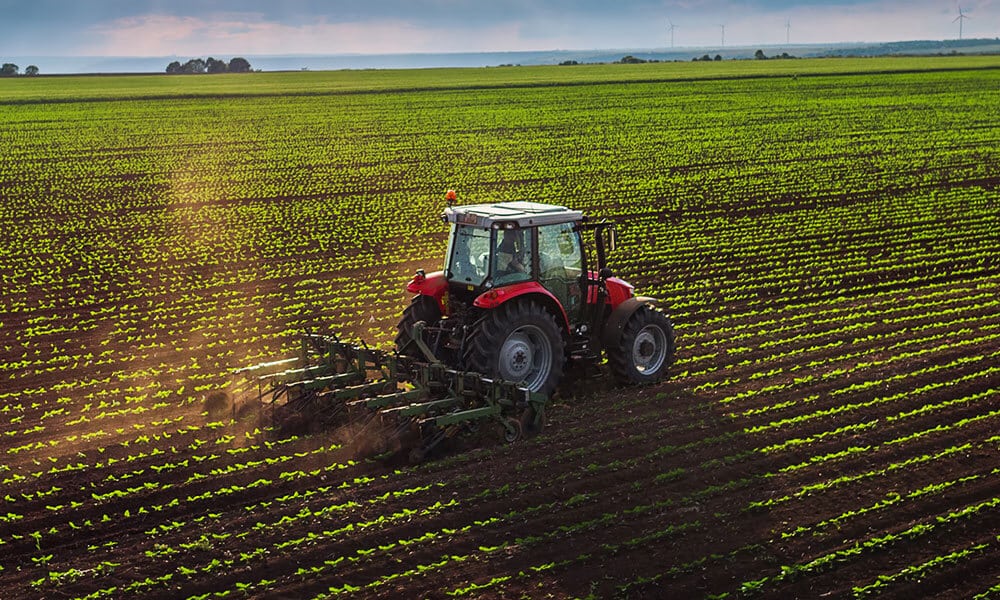 Tractor working on field